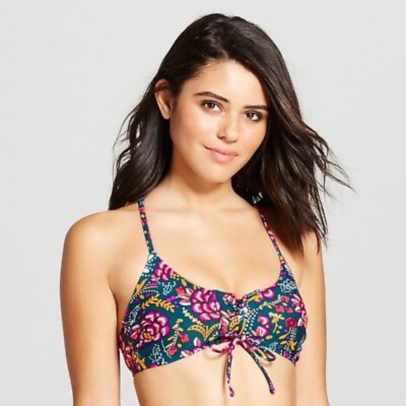 Xhilaration Lace Up Bralette Bikini Top Jade Green - Picture 10 of 11